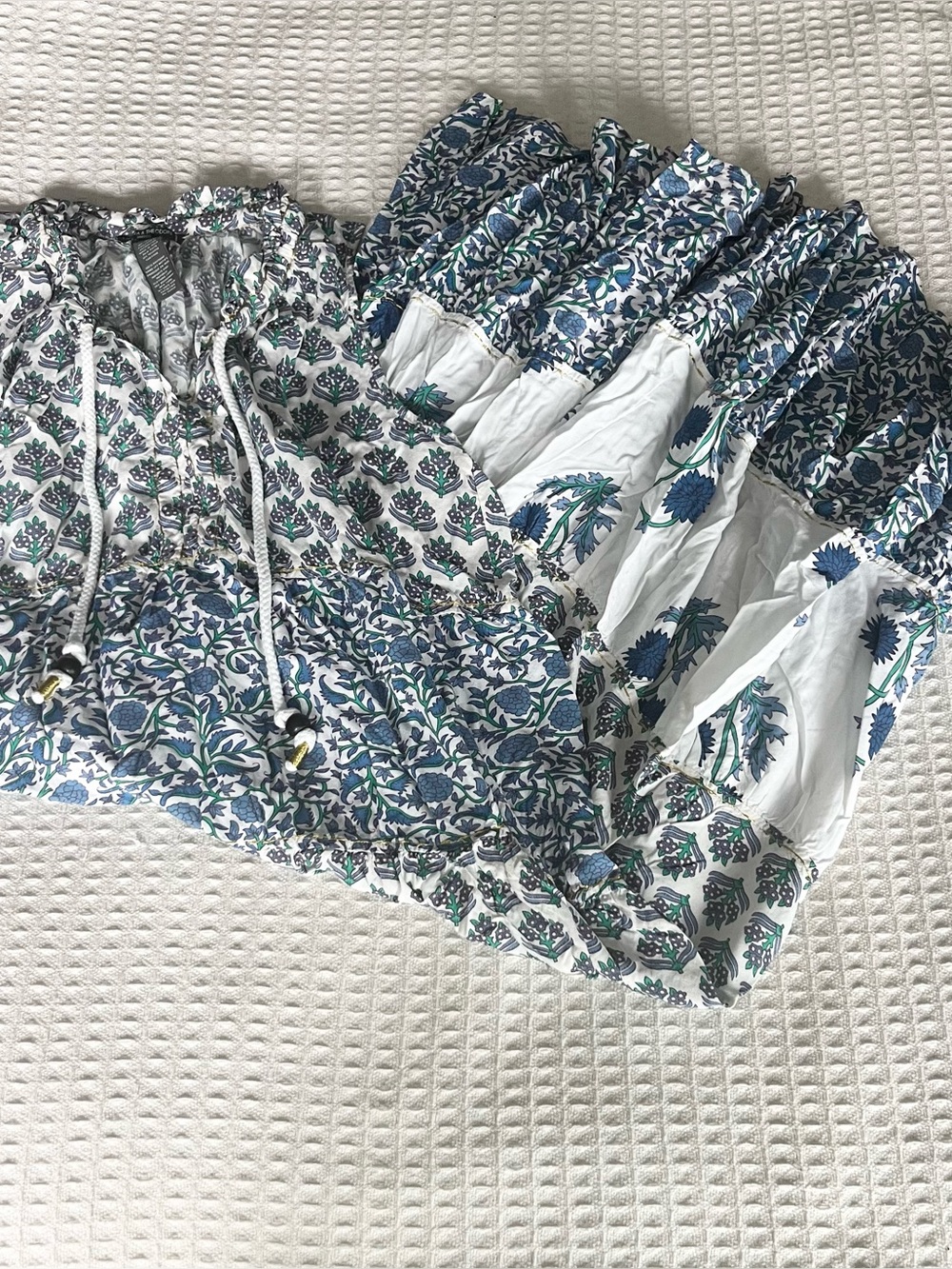 Chelsea & Theodore White Maxi Skirt with Blue and Green Floral Print